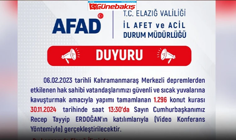 Elazığ’da 1.296 Konutun Kurası Çekilecek