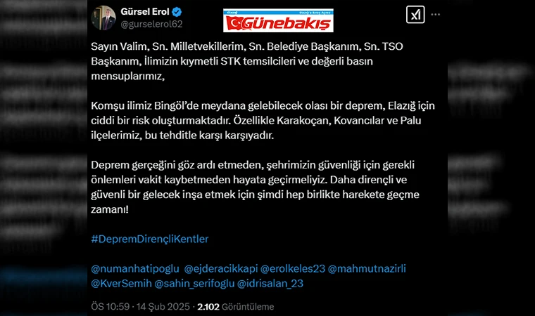 Gürsel Erol’dan Deprem İçin Birlik Çağrısı