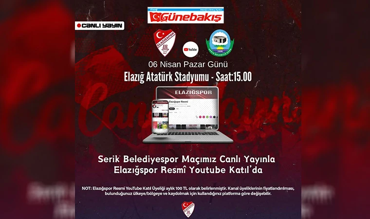 Elazığspor – Serik Belediyespor Maçını Kaçırmayın, Canlı Yayın YouTube'da!