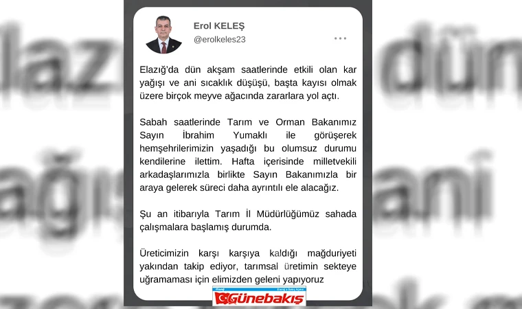Prof. Dr. Erol Keleş: 'Üreticimizin Zararını En Kısa Sürede Gidereceğiz'