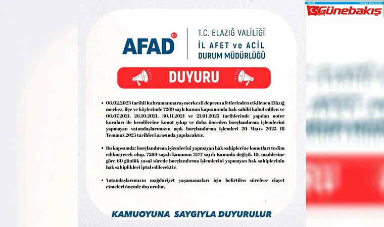 AFAD, Hak Sahipleri İçin Borçlandırma Süresi 18 Temmuz 2025'e Uzatıldı