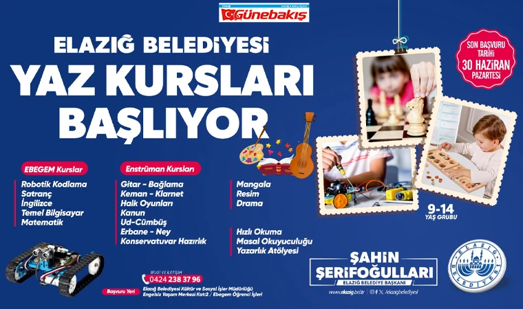 Elazığ Belediyesi Yaz Kursları Başlıyor