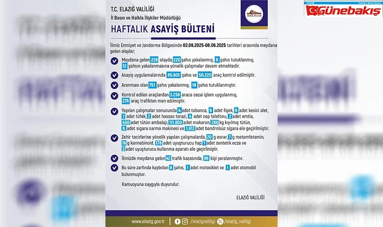Elazığ’da Bir Haftada 228 Asayiş Olayı!