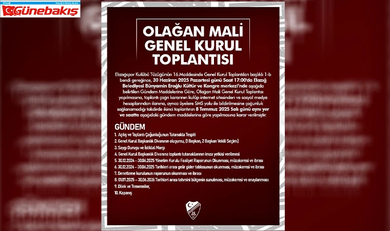 Elazığspor’da Kritik Mali Genel Kurul Günü!