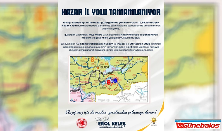 Milletvekili Keleş Duyurdu: Hazar İl Yolu’nda Geri Sayım Başladı