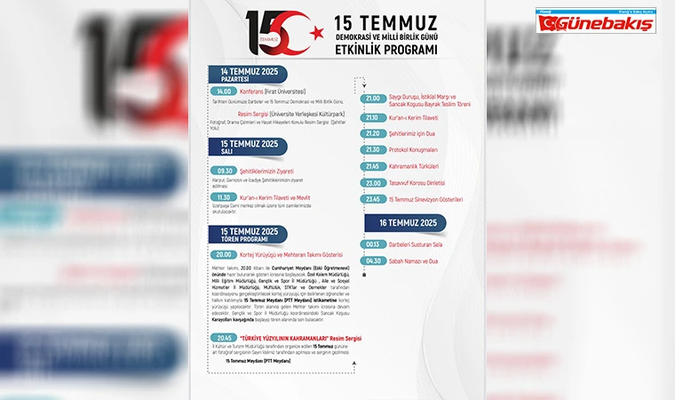15 Temmuz Milli Birlik Günü Elazığ’da Törenlerle Anılacak