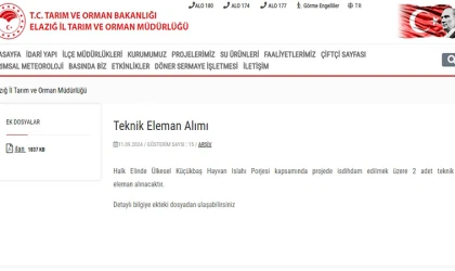 Elazığ İl Tarım ve Orman Müdürlüğü 2 Personel Alacak!
