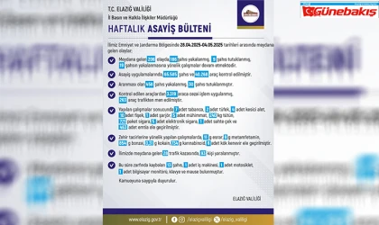 Elazığ’da Bir Haftada 206 Asayiş Olayı: 186 Gözaltı, 9 Tutuklama